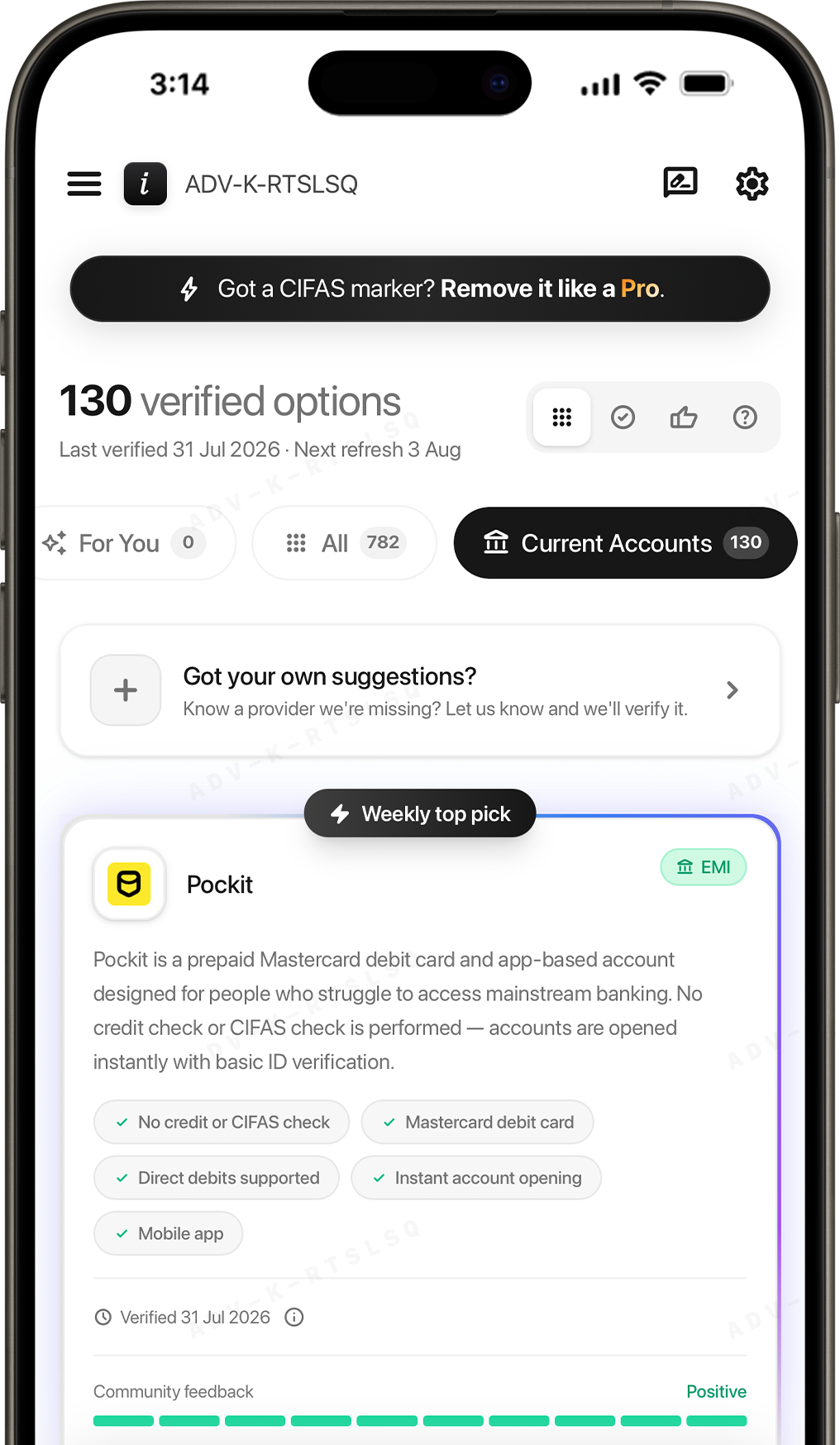 ADVICIFAS Pro Kit: 700+ verified financial options for CIFAS-marked people
