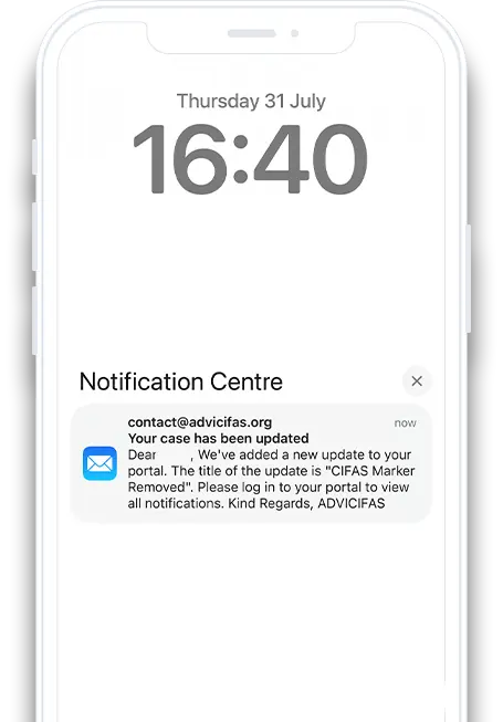 Mockup Smartphone image of the ADVICIFAS Client Portal Real-Time Notifications