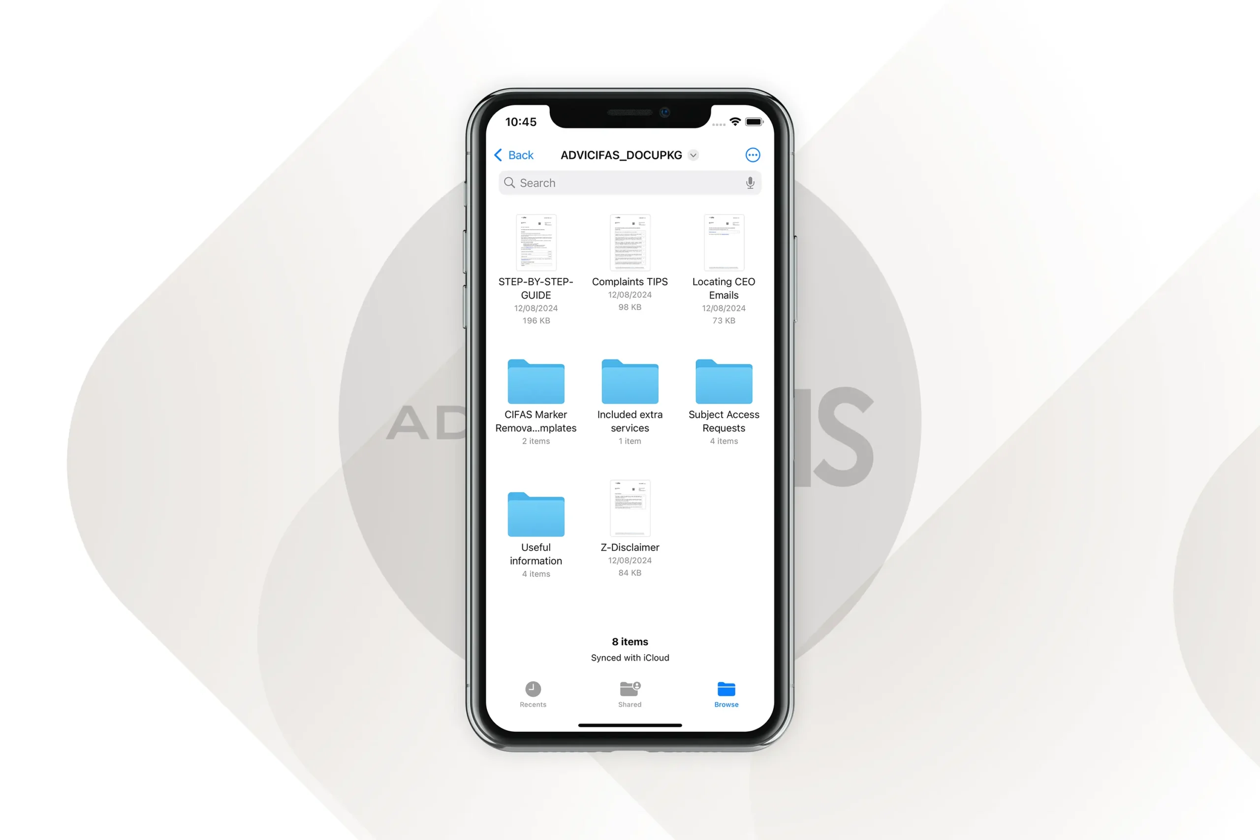 Smartphone Mockup representing the new ADVICIFAS Strategy Package
